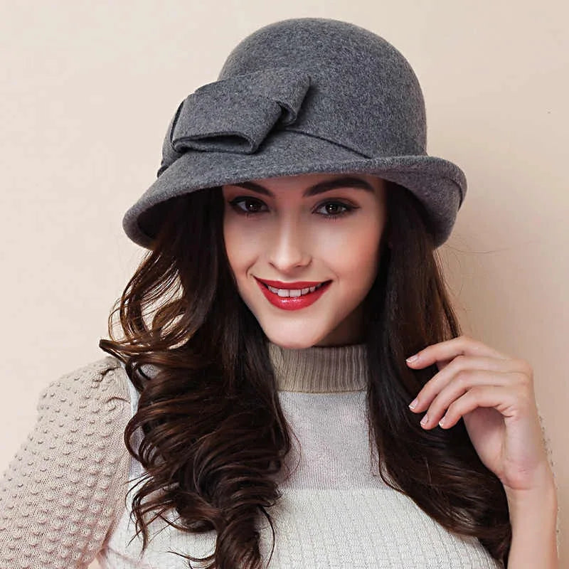 Sombrero de copa para niños, elegante, retro, de lana, con ala rizada, lazo, a la moda, sombrero de copa con gran circunferencia, sombrero de fieltro estilo palacio