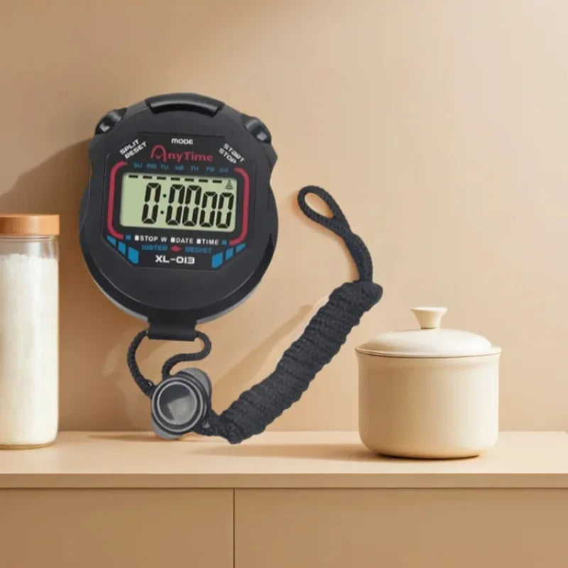 Cronómetro digital profesional clásico de mano con pantalla LCD y cordón, temporizador deportivo de alta precisión, temporizador de cocina con cuenta regresiva