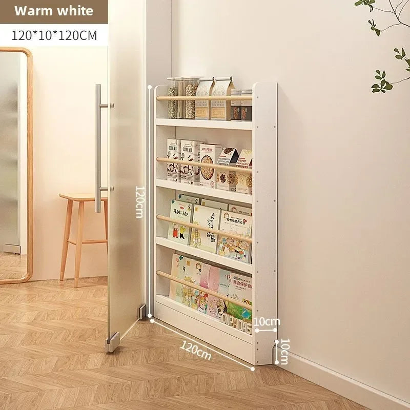 Estantería de madera maciza, estante de almacenamiento de varias capas de pie montado en la pared, estantería para el hogar, estantería delgada detrás de la puerta