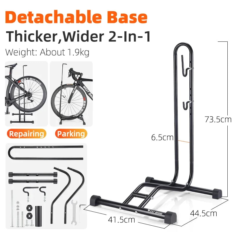 WEST BIKING Soporte de estacionamiento para bicicleta 3 en 1, estante de almacenamiento multifuncional para bicicleta de interior, garaje, soporte de reparación y mantenimiento para MTB y bicicleta de carretera.