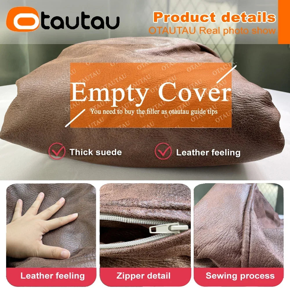 OTAUTAU 3.3ft Faux Leather Pouf Sofa Set Cover Bean Bag Chair Ottoman Footrest Beanbag Corner Couch Sac Lounge Recliner SF004