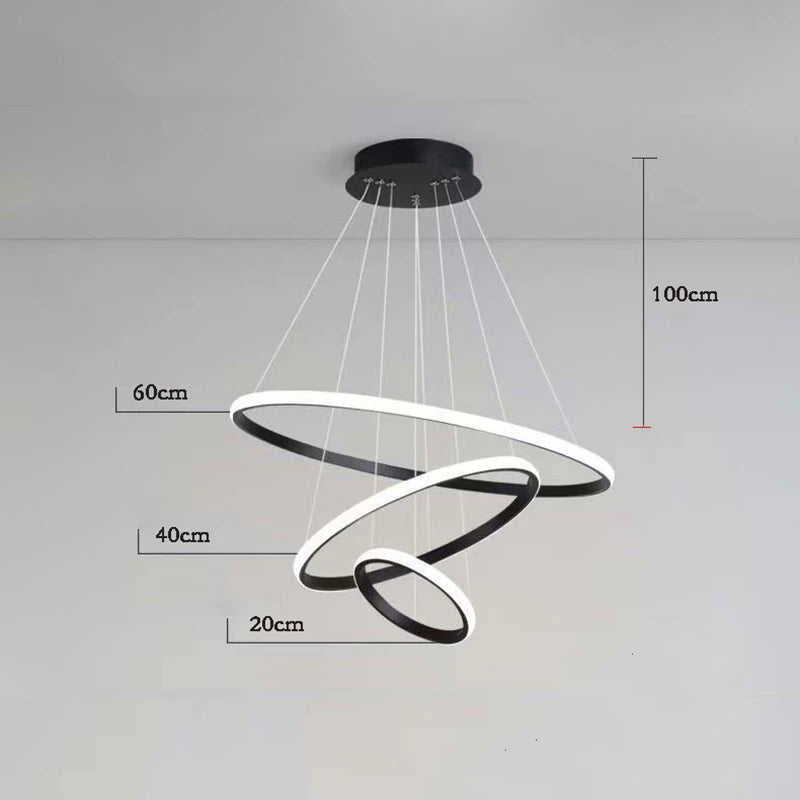 Lámpara Colgante Nórdica de Círculos Sencillos Lámpara de Araña LED de 3 Anillos luces para Comedor Bar Sala de Estar Lámpara de Araña Decoración del hogar tipo Loft