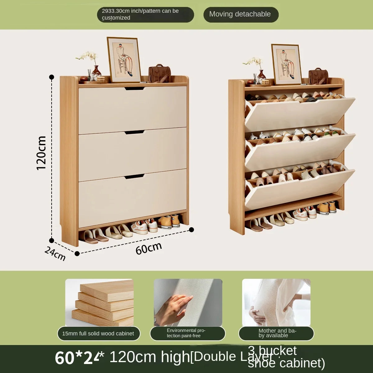 Zapatero de madera maciza ultraplano abatible, para el hogar, puerta de entrada, mueble de almacenamiento para vestíbulo, zapatero de pared estilo nuevo