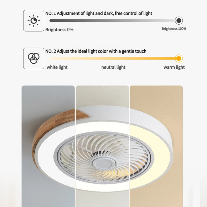 Ventilador de techo nórdico de madera con luz, ventiladores de techo inteligentes con luz para sala de estar, comedor, reversible, 6 velocidades, 50 CM