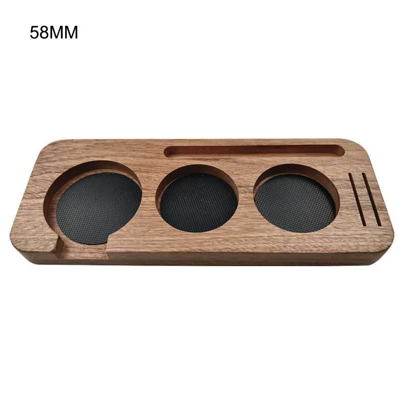 JUSTINLAU Soporte de estación de tapete para apisonador de café de 51/53mm/58mm, soporte para portafiltro, cepillo de café de madera, distribuidor de filtro, base de almacenamiento