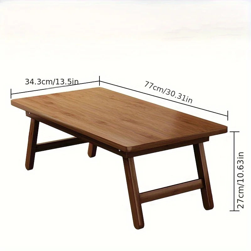 Mesa de centro plegable versátil - Marrón, superficie de bambú, estilo contemporáneo para ventanales, balcones o áreas de estudio
