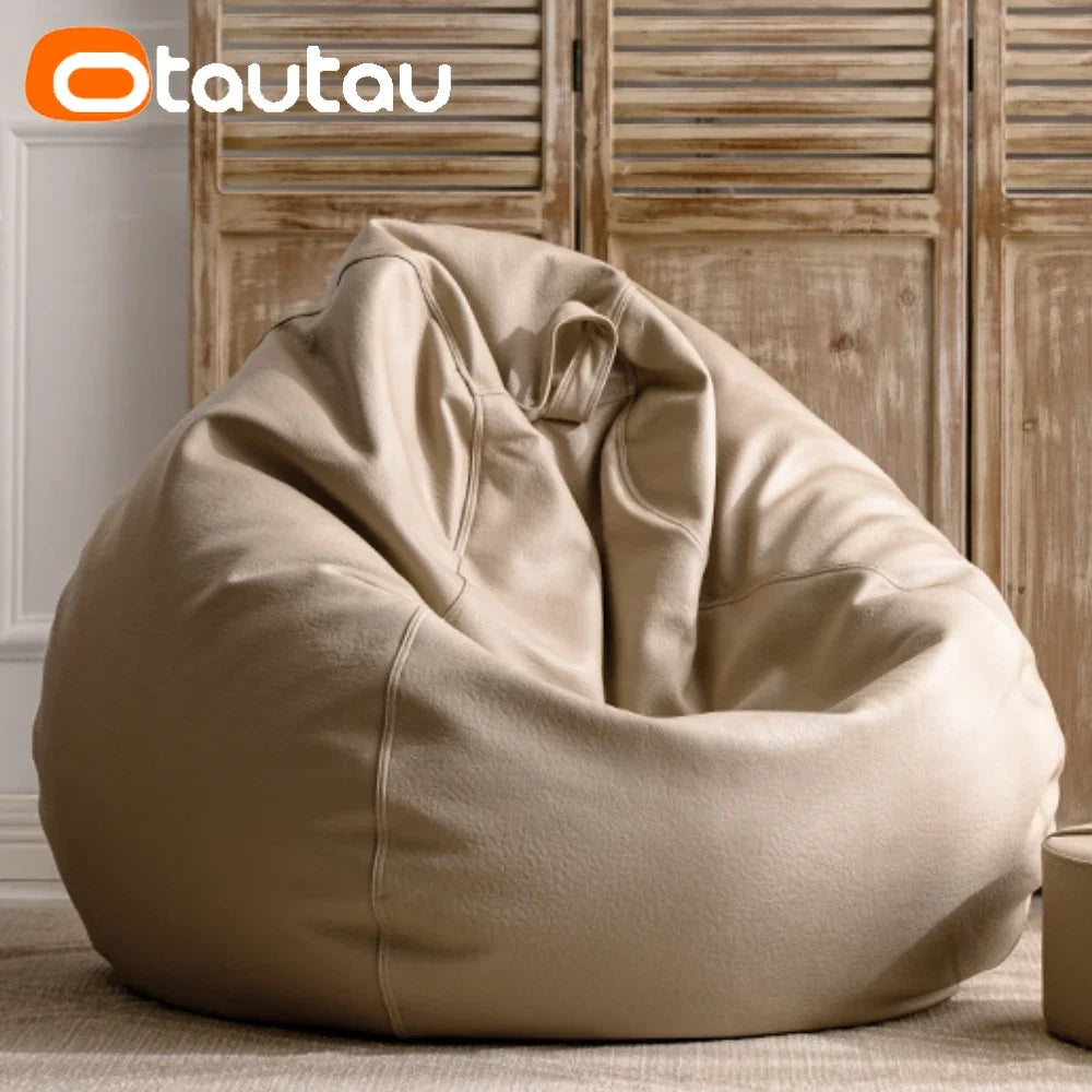 OTAUTAU Funda de puf grande de piel sintética de 4 pies sin relleno, chaise lounge puf para exteriores, salón de juegos, películas, saco Puff DD004