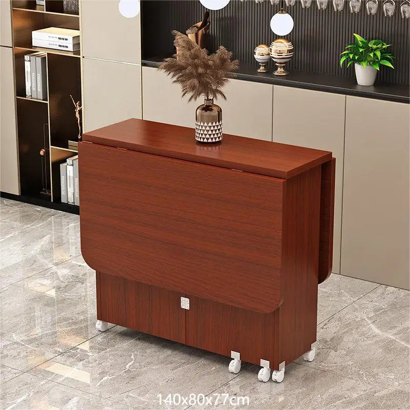 Mesa de comedor plegable multifuncional para el hogar, con ruedas, móvil, rectangular, para restaurante y dormitorio.