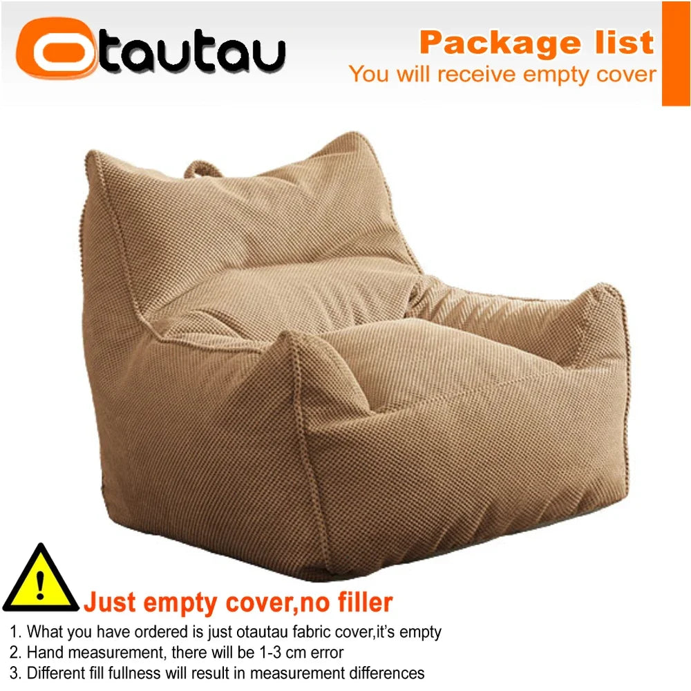 OTAUTAU Sofá Puf de Gofrado Suave de 1-2 Plazas, Funda sin Relleno, Sillón Puf, Sofá Perezoso, Cama Tumbona, Otomana, Taburete SF182