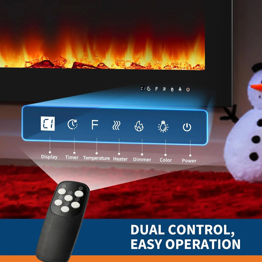 Inserto de chimenea eléctrica de 50 pulgadas, marco ultra estrecho, chimeneas de pared con 3 modos de calefacción, 12 colores de llama y control remoto