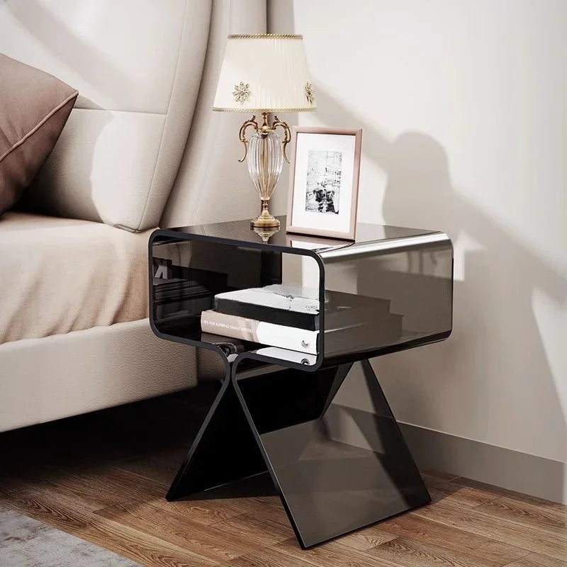 Mesita de Noche Moderna de Acrílico Transparente - Mesa Auxiliar Creativa, Mesa Auxiliar Pequeña y Estrecha