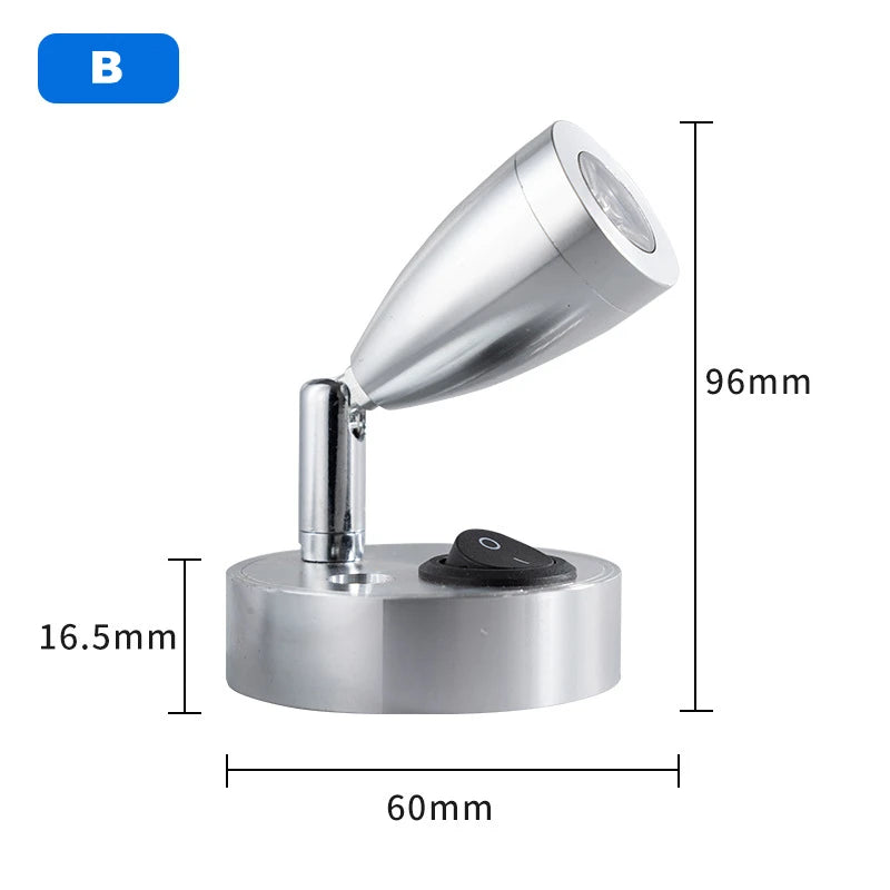 Luz de lectura LED de punto de 12 V CC para RV, barco, caravana, remolque de camping, mesita de noche, foco de aluminio de 3 W, iluminación interior ajustable con interruptor
