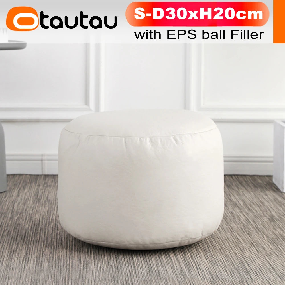 OTAUTAU Taburete redondo pequeño de polipiel otomano puf reposapiés lleno puf reposapiés asiento esquinero de suelo Puff JD004