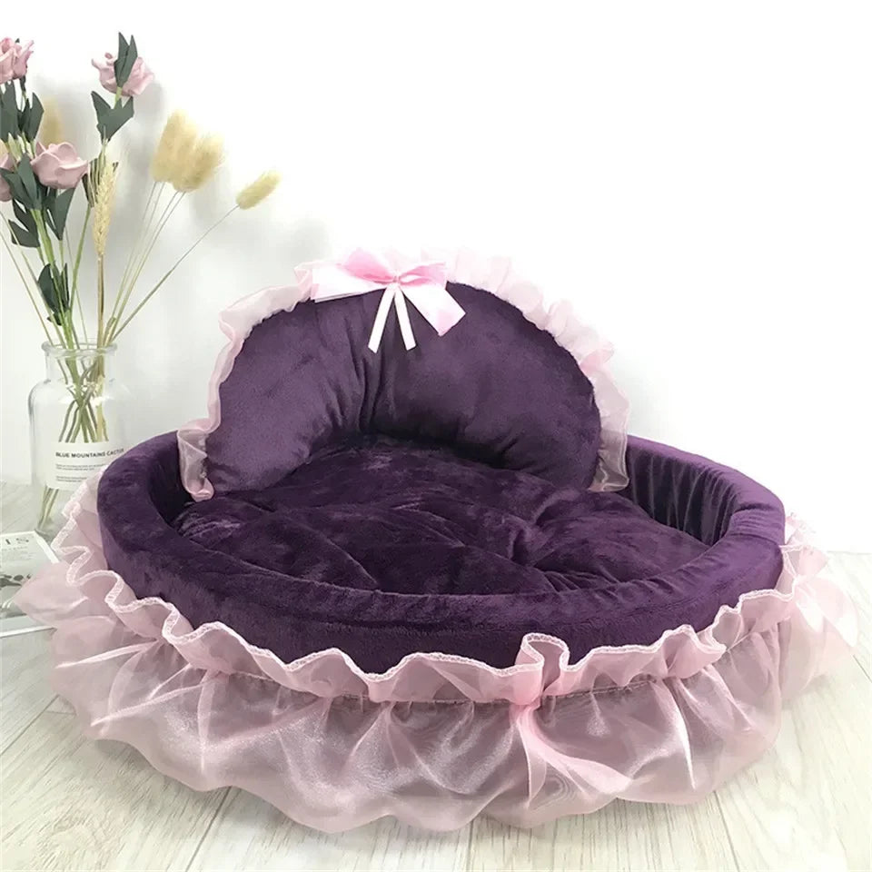 Cama 3D Fantasía para Mascotas con Lazo para Perros, Cama Romántica Desmontable Ovalada para Perros, Nido Sofá Suave para Perros, Muebles de Boda para Mascotas, 1 ud.
