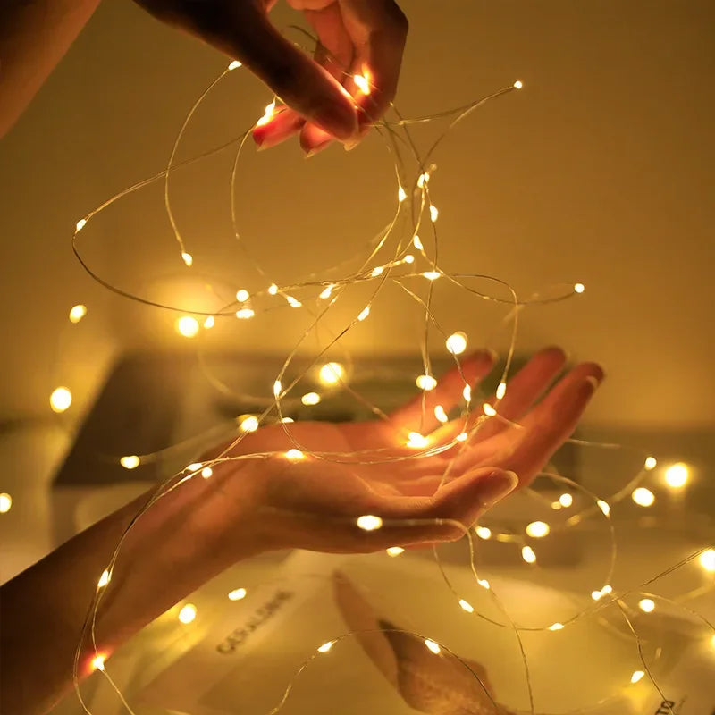 Luces LED de hadas, cadena de luces con pilas de botón, decoración de guirnalda para Navidad, boda, Año Nuevo, dormitorio, sala de estar, jardín