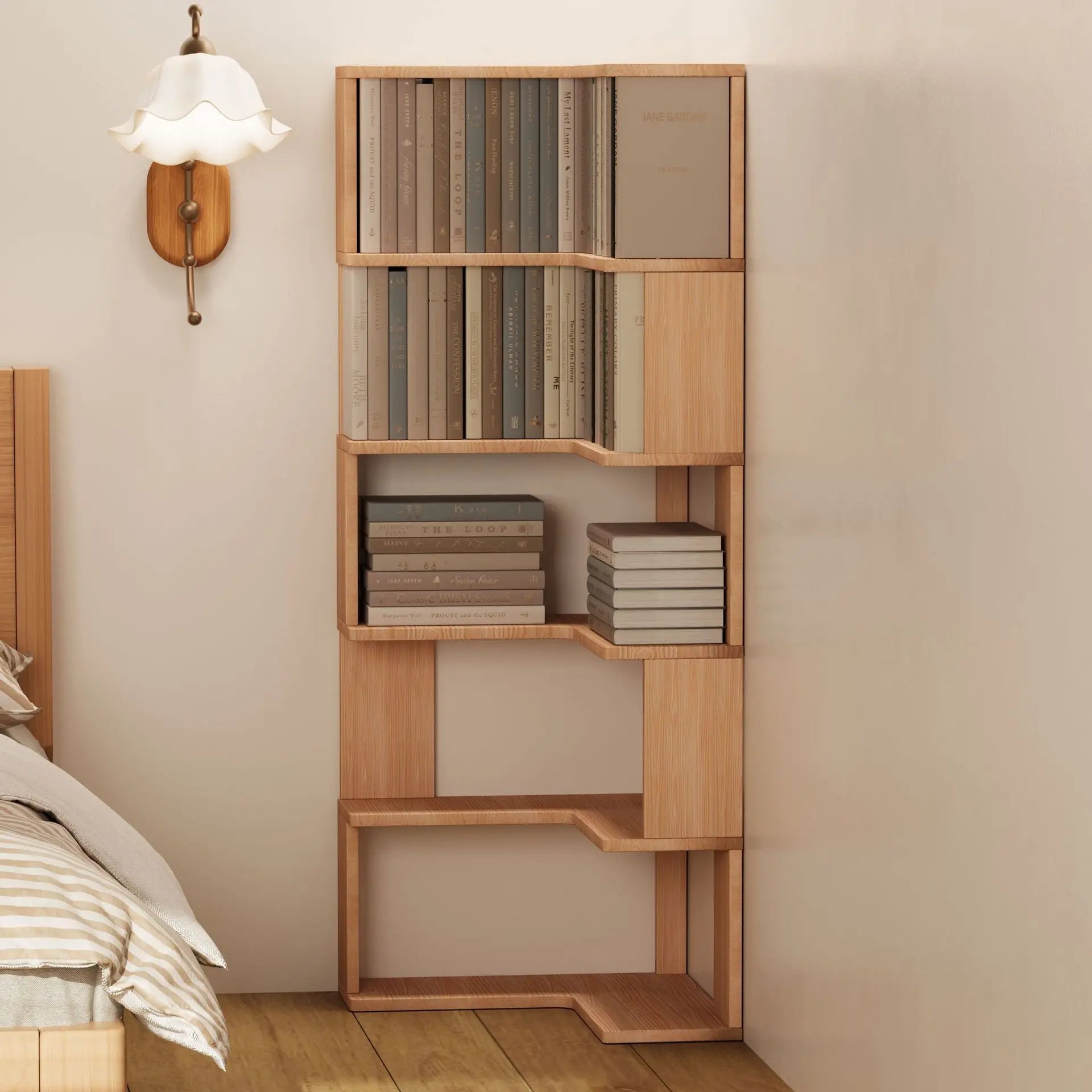 Solid wood corner bookshelf rack floor home living room corner multi-layer storage simple storage cabinet