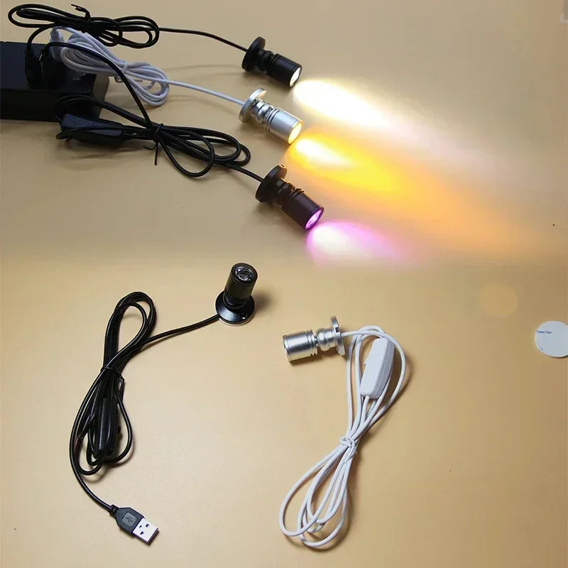 Foco LED USB 5V 1W 3W Montado en Superficie Gabinete Vitrina Mostrador Lámpara Joyería Ángulo Giratorio Techo Mini Foco Empotrable