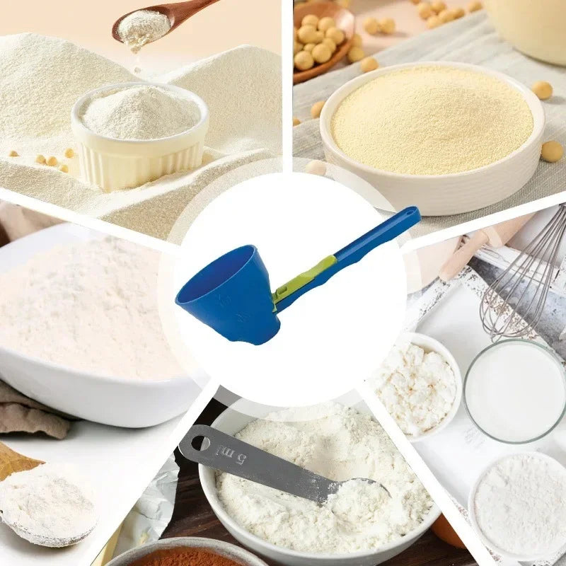 Cuchara dosificadora de proteína de PP duradero y sin desorden - Embudo deslizante para leche y suplementos, utensilio de cocina para todas las ocasiones