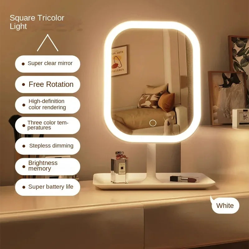 NEW 3 Colors Dimmable Lights Rechargeable LED Vanity Mirror Touch Control Makeup Mirror for Home Travel Portable Cosmetic