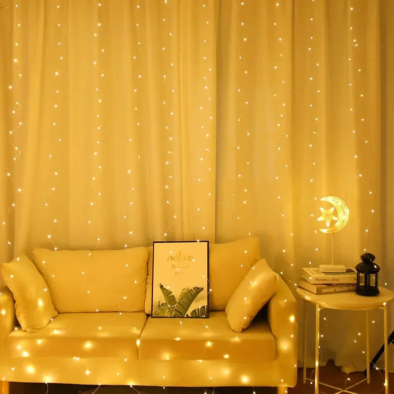 Luces de hadas LED tipo cortina de guirnalda 3M, luces de cadena, fiesta de Navidad, boda, decoración, USB, control remoto, 8 modos, iluminación de cascada