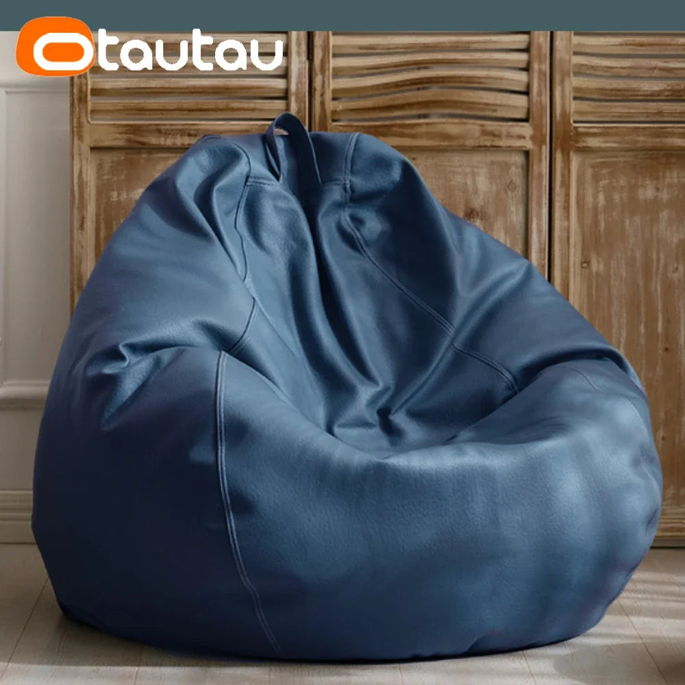 OTAUTAU Funda de puf grande de piel sintética de 4 pies sin relleno, chaise lounge puf para exteriores, salón de juegos, películas, saco Puff DD004