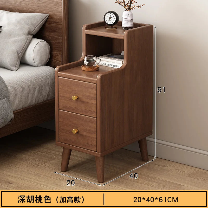 Mesita de noche minimalista moderna de estilo chino nuevo, compacta y estrecha, con cajón de almacenamiento de madera maciza para dormitorio, muebles para el hogar
