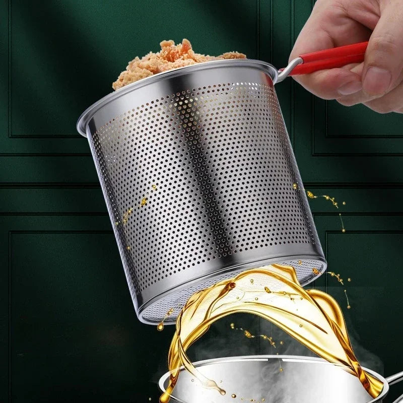 Freidora de Acero Inoxidable con Cesta, Multiusos para el Hogar y Uso Comercial, para Tempura y Pollo Frito, Base Antideslizante, Asa Fría al Tacto