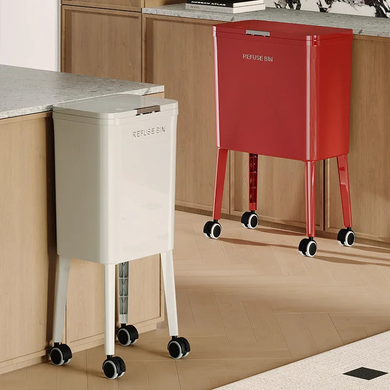 Bote de Basura de Cocina de Gran Capacidad con Tapa Automática Sin Contacto con Pedal Ruedas Grandes No Necesita Agacharse Hogar Bolsas de Basura