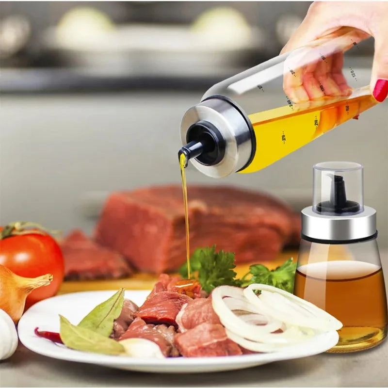 Botella de aceite de cocina para condimentos de 180/300/500ml, botella de salsa, botellas de almacenamiento de vidrio para aceite y vinagre, dispensador de aceite para cocina
