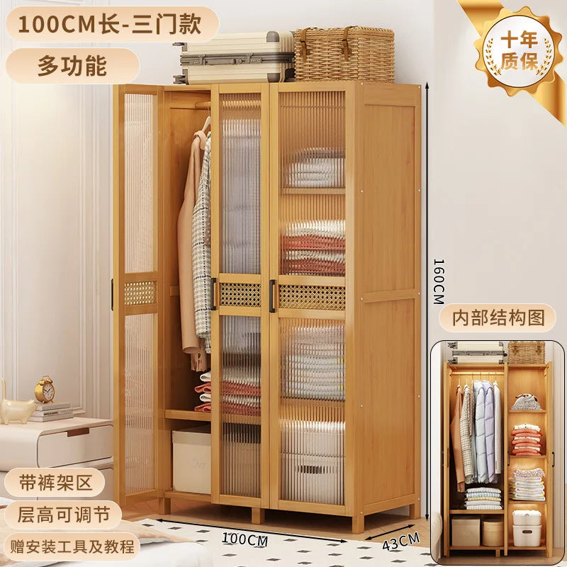 Armario de dormitorio, ropero sencillo de bambú con puerta, mueble de almacenamiento de ropa, armario guardapolvo moderno y simple.