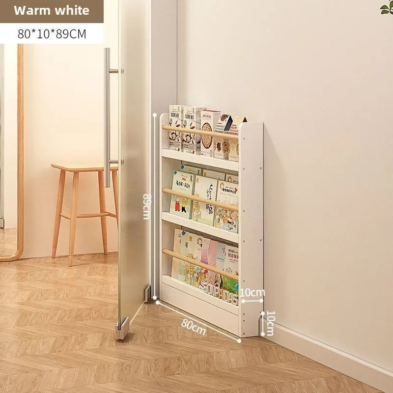 Estantería de madera maciza, estante de almacenamiento de varias capas de pie montado en la pared, estantería para el hogar, estantería delgada detrás de la puerta