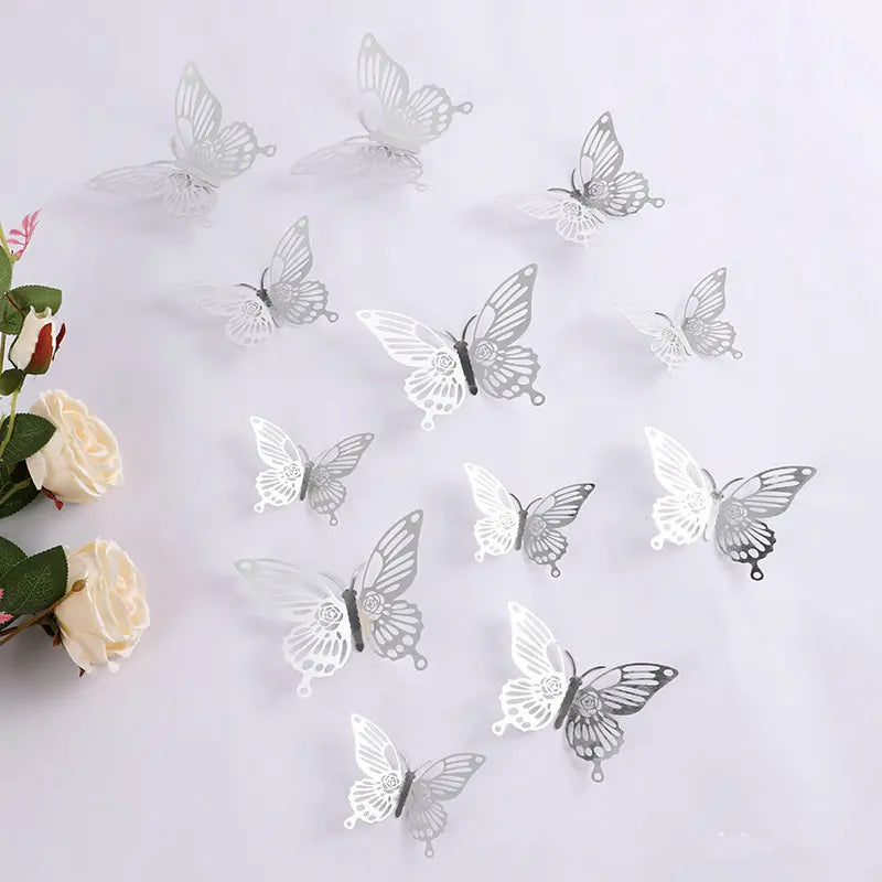 New 12pcs Happy Birthday Cake Topper Rose Gold Folding Type Butterfly Kids Party Cake Topper Dessert Decoration Baby Shower Gift