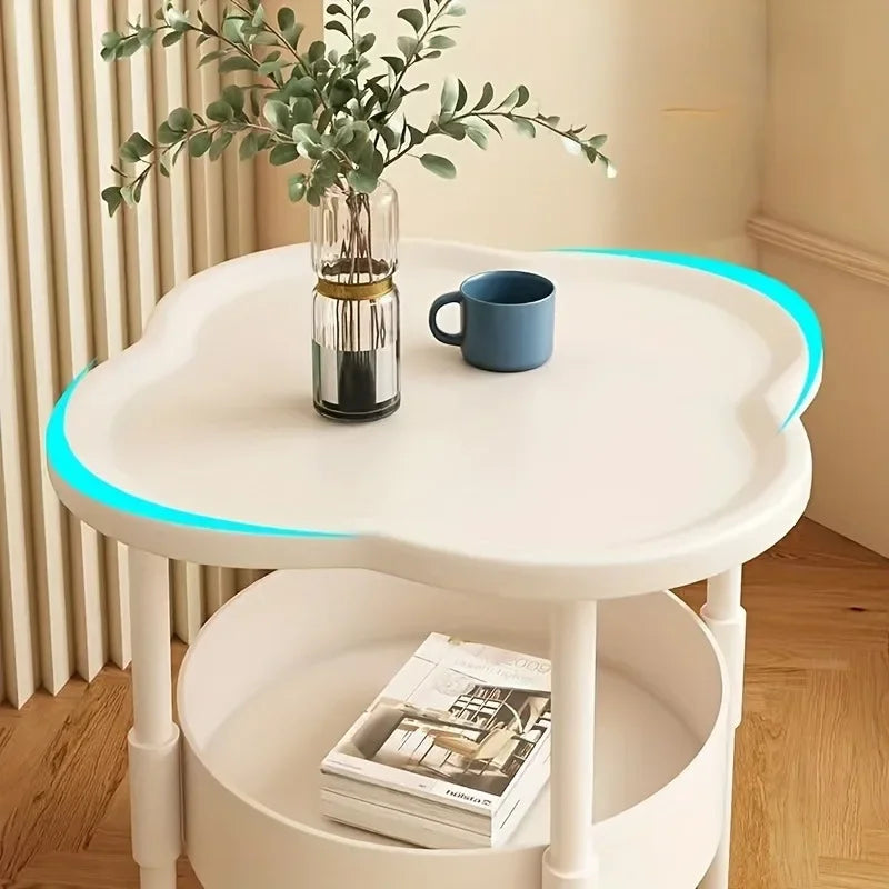 Mesa Auxiliar de Sofá Trébol de Cuatro Hojas, Mesita de Noche, Sala de Estar, Mesa de Almacenamiento, Balcón Creativo, Mesa de Centro de Doble Capa