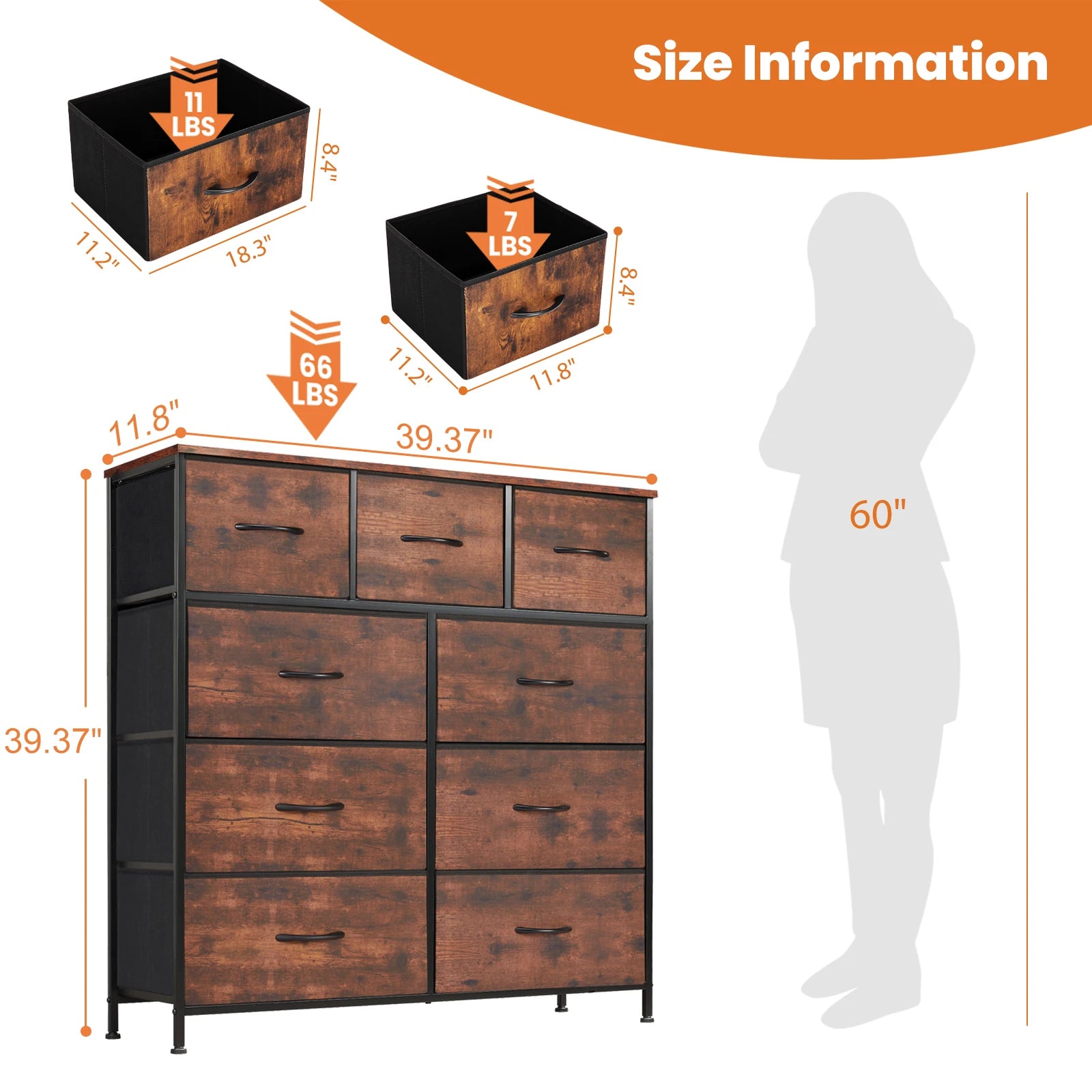 JHK Cómoda para dormitorio con 9 cajones de tela, armario alto, organizador de almacenamiento, armario para ropa de adultos y niños, muebles