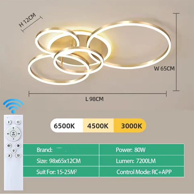 Modern chandelier Led Circle Ring Ceiling Lights For Living Room Bedroom Study Room Ceiling Lamp Golden pendant Lamp AC90-260V