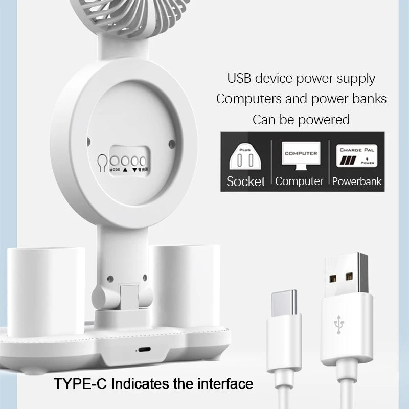 Lámpara de mesa LED recargable para estudio, luz de lectura, luz nocturna LED con ventilador, reloj LED, luz de escritorio de lectura