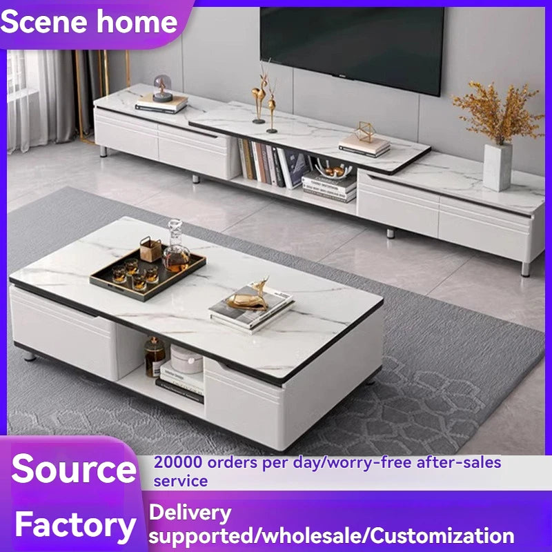 Mueble de TV minimalista moderno para sala de estar, mueble de TV retráctil de pie, mesa de centro, combinación de mesa de té