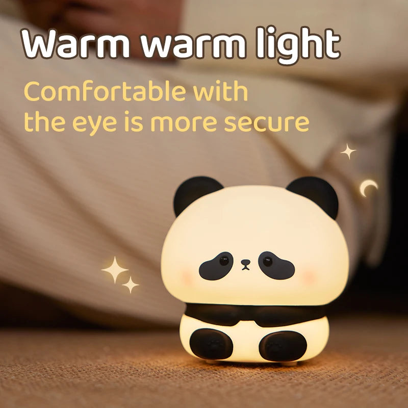 Luz nocturna LED de panda, bonita lámpara nocturna de silicona, recargable por USB, lámpara de noche táctil para dormitorio con temporizador, decoración, regalo para niños
