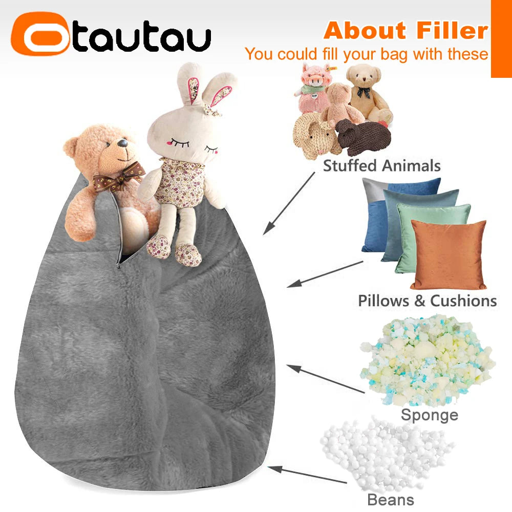 OTAUTAU para adultos y niños, funda de puf de piel sintética mullida sin relleno, puf otomano para sala de estar, asiento de esquina, saco DD003