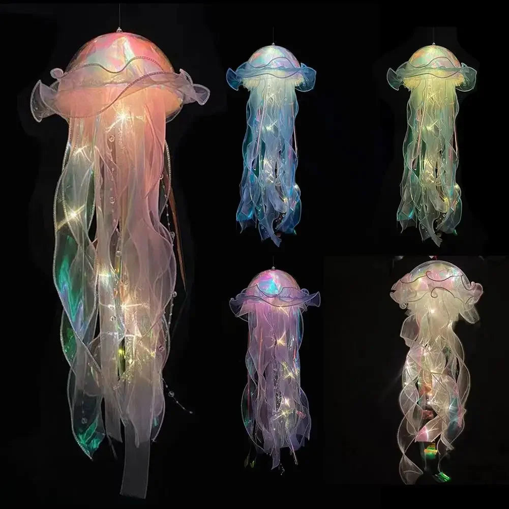 Medusas Lámpara de Noche Colorida con Batería de Botón, Linterna Colgante de Techo con Cinta y Cuentas, Bombillas LED para Dormitorio de Niños