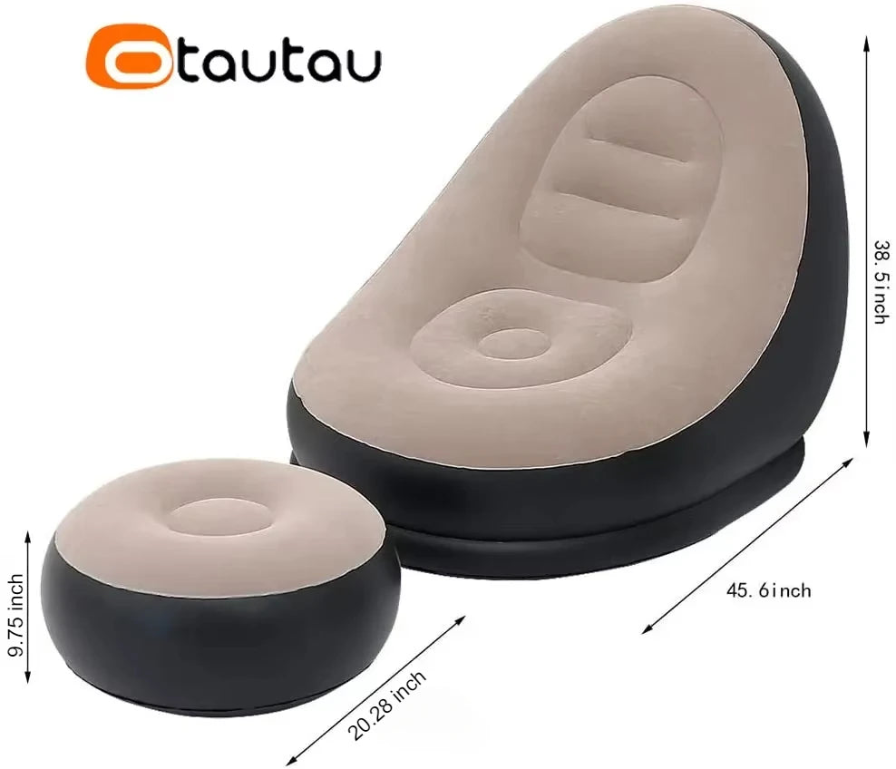 OTAUTAU Tumbona Hinchable con Taburete Otomana Tumbona Reclinable para Exteriores Sofá Portátil para Acampar Silla de Jardín Puf SF029