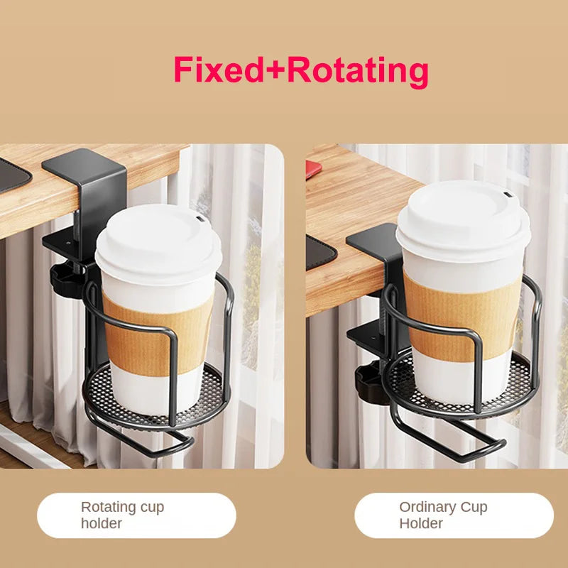 Soporte para tazas de escritorio 2 en 1 con colgador de auriculares, soporte antivuelco para tazas, gancho giratorio de 360° apto para tazas de café