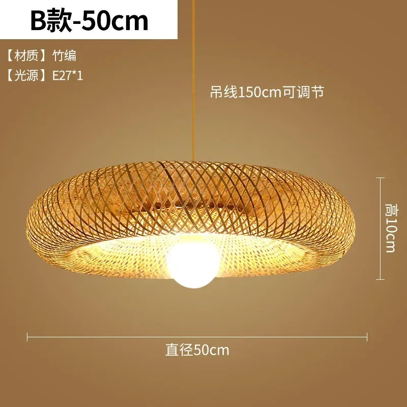 Lámpara de techo colgante de ratán y mimbre de bambú, tejida a mano, trenzada, de gran tamaño, para sala de estar, decoración del hogar