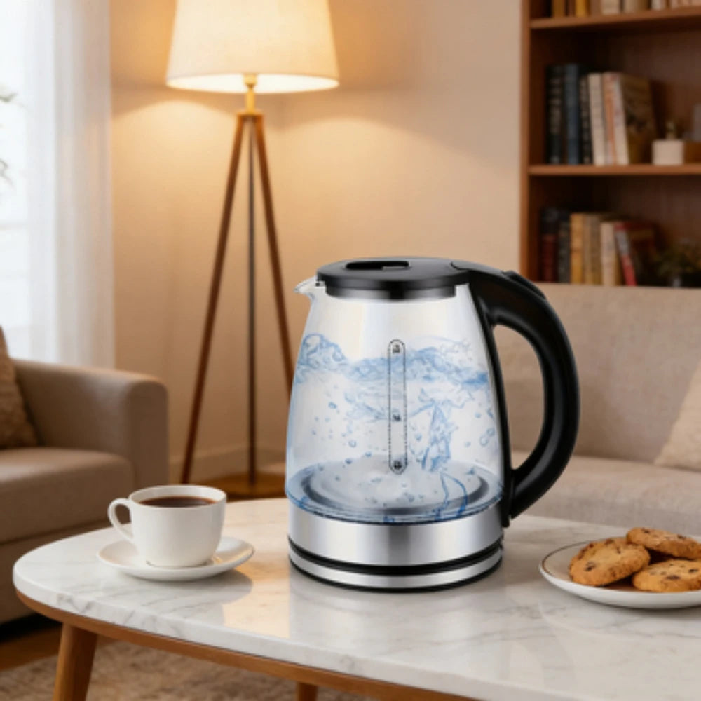 Hervidor eléctrico de vidrio, ebullición rápida con apagado automático y protección contra ebullición en seco, luz LED para té y café, enchufe estadounidense de 110 V