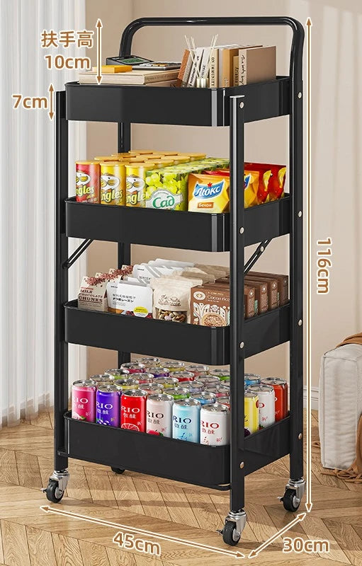 Carro organizador plegable de varios niveles con ruedas para cocina, hogar, dormitorio, libros, refrigerios, carrito de almacenamiento portátil con ruedas, muebles