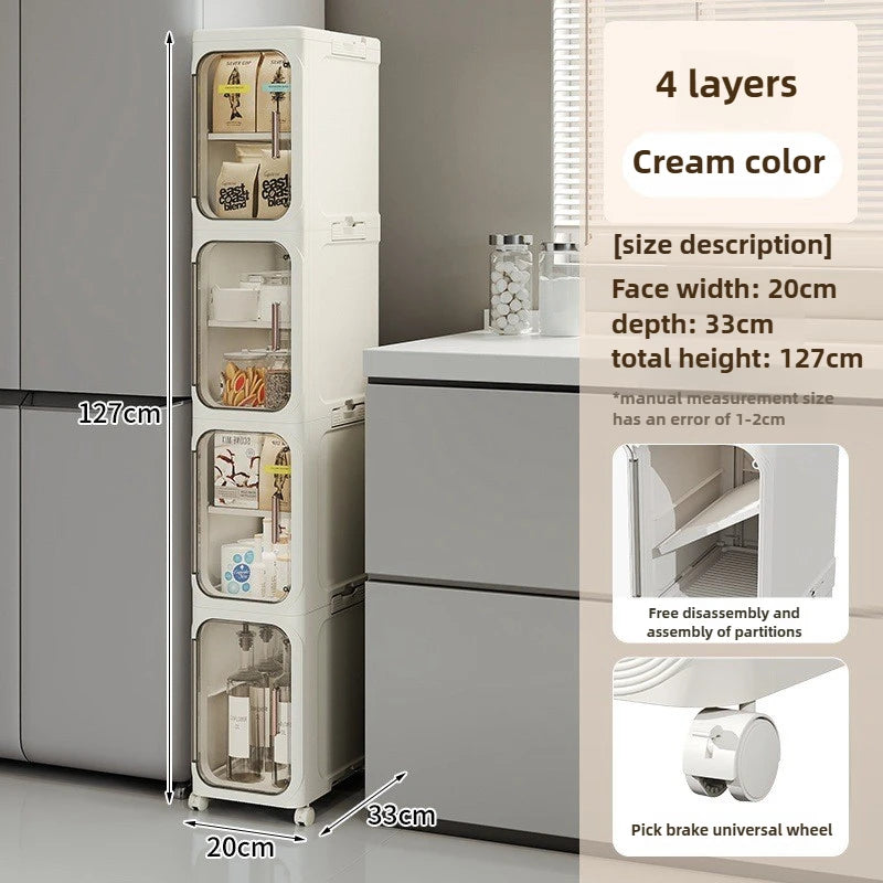 Armario de almacenamiento de costura estrecha para baño, multifuncional, plegable con ruedas, a prueba de polvo y armario de almacenamiento para grietas