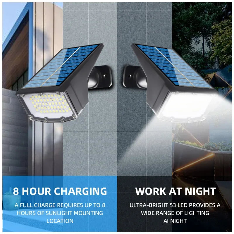 1/2 Uds. Lámpara Solar de 53 LED, Foco Solar Ajustable para Tierra, IP65 Impermeable, Iluminación Exterior para Pared y Jardín