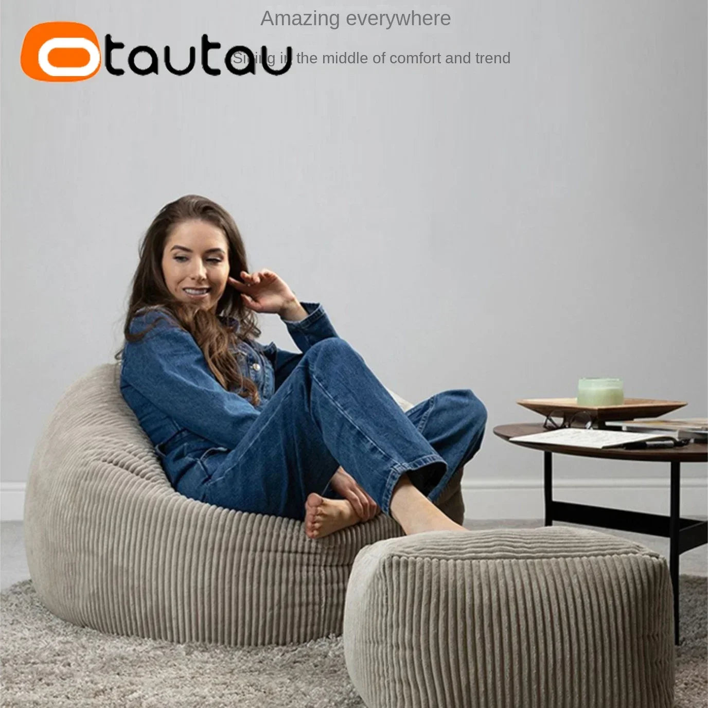 OTAUTAU Corduroy Bean Bag Pouf Cover Without Filler Lazy Floor Beanbag Chair Sac Puff Ottoman Lounger Frameless Furniture DD025