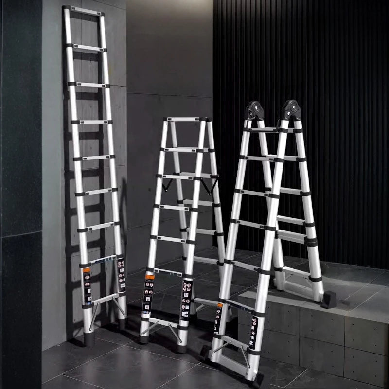 Escalera Plegable Telescópica de Aluminio de 3 Peldaños, Taburete, Hogar, Cocina, Jardín, Portátil, Ligera, Bloqueo de Seguridad, Multiusos para el Hogar