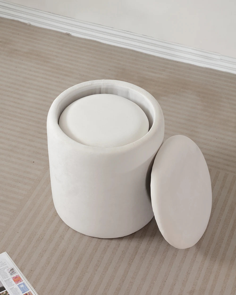 Juego de otomanas de almacenamiento de terciopelo - Banco redondo tapizado con tapa extraíble, taburete multifuncional para sala de estar o dormitorio